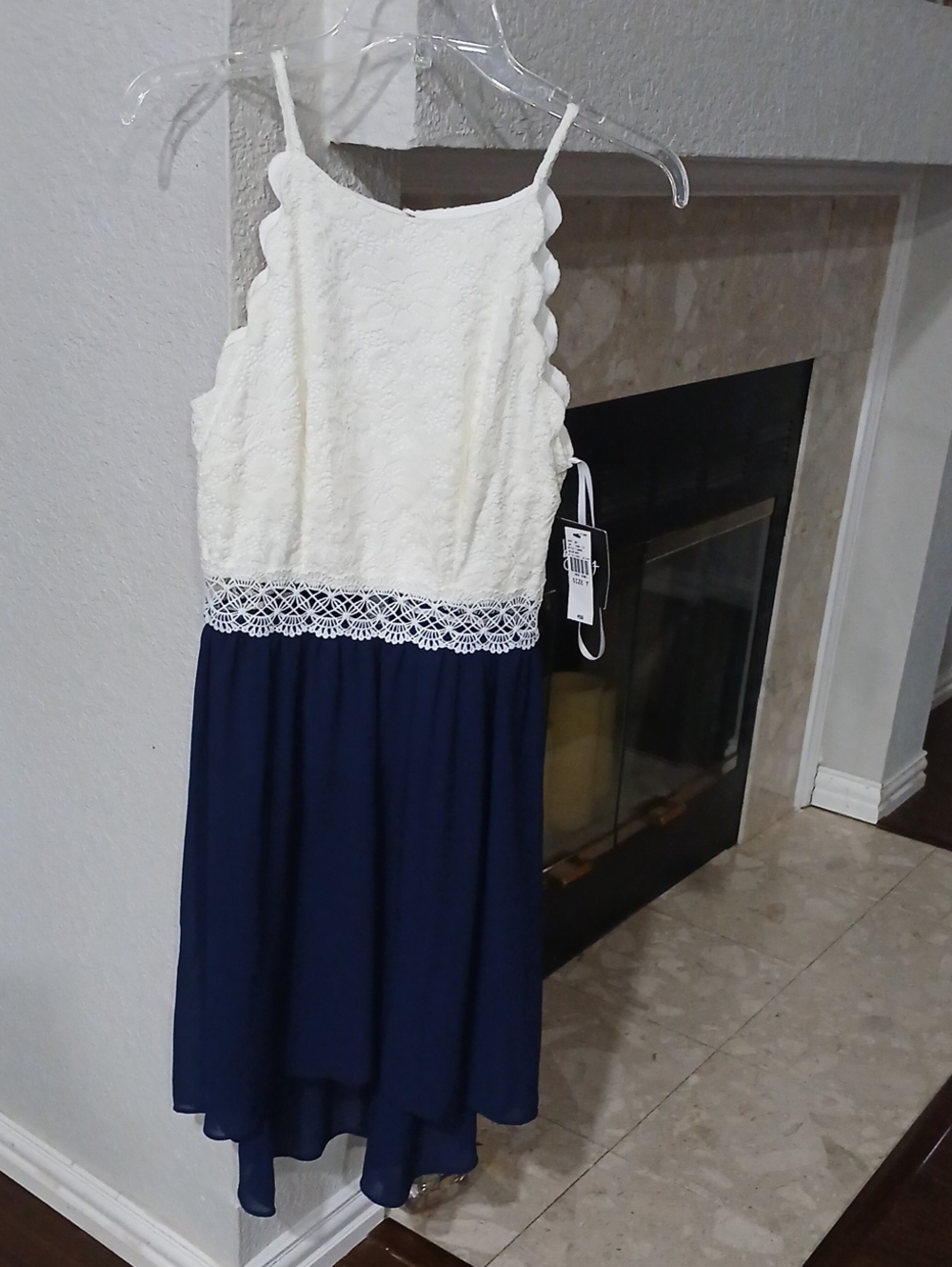 White Lace & Navy Skirt Girls' Dress